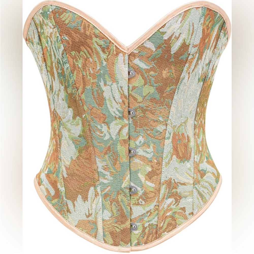 New Vintage Renaissance Floral Lace Up Corset Bustier Top Small
